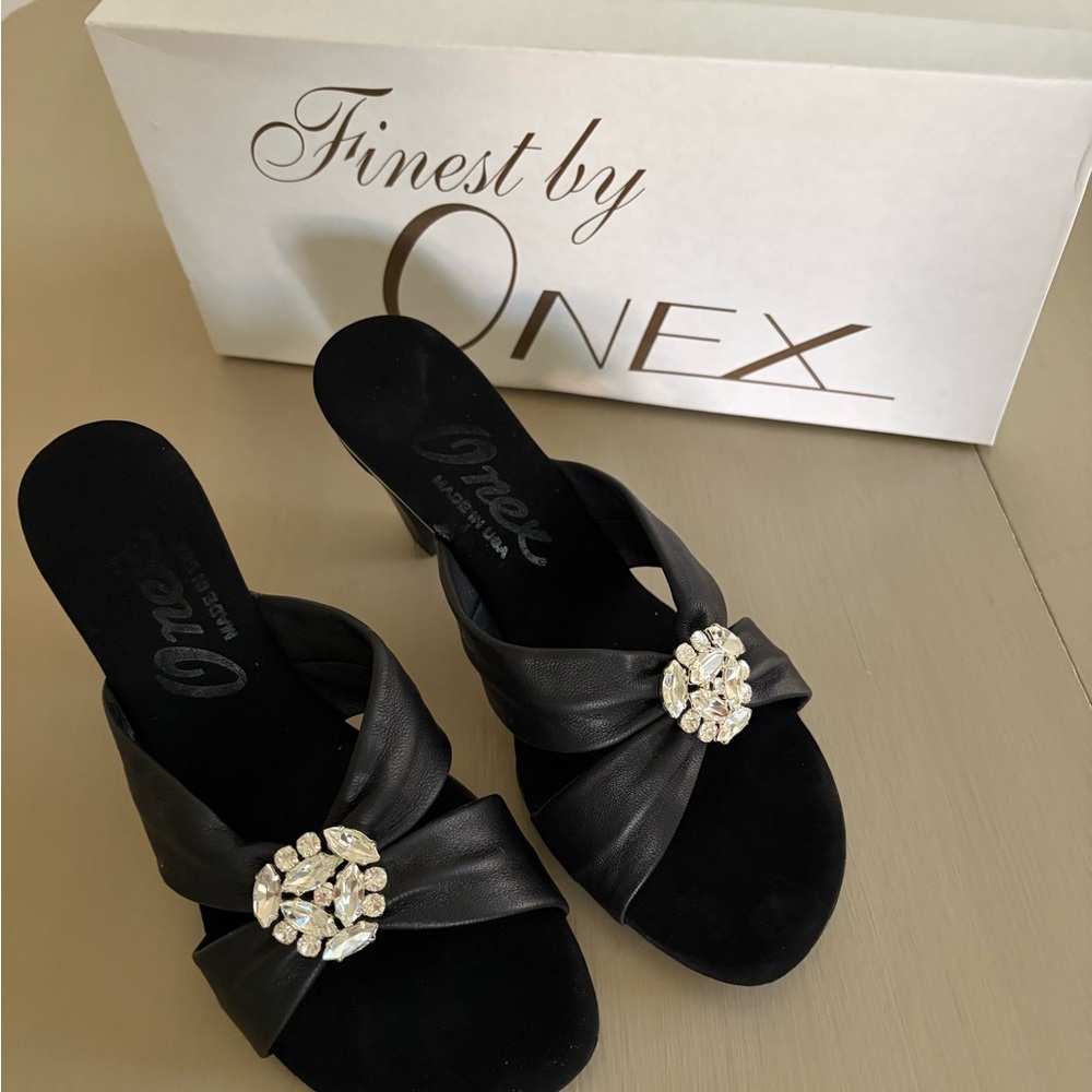 Onex Black Sandals with Crystal Accents